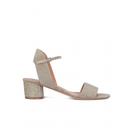 Mid block heel sandals in kaki suede Pura López