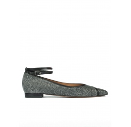 Ankle strap pointy toe flat shoes in metallic fabric Pura López