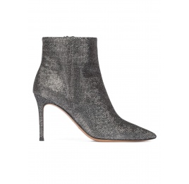 Metallic high heel point-toe ankle boots in chain-pattern fabric Pura López