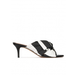 Bow detailed mid heel mules in black and white fabric Pura López