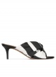 Bow detailed mid heel mules in black and white fabric