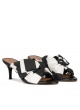 Bow detailed mid heel mules in black and white fabric