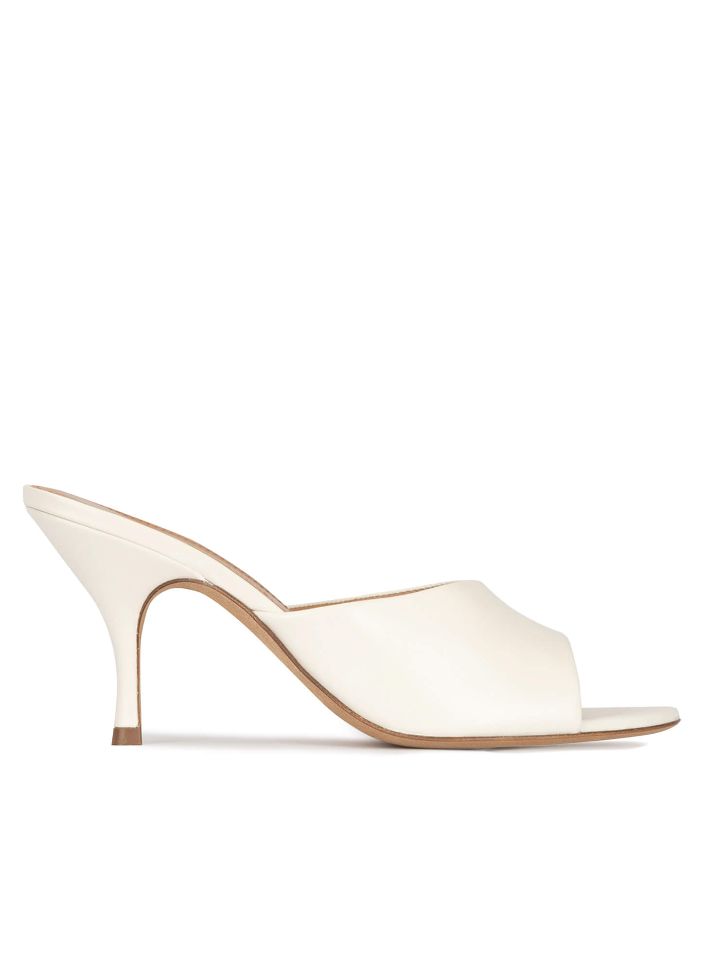 Mid curved heel mules in off-white leather . PURA LOPEZ