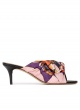 Bow detailed mid heel mules in printed fabric