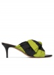 Bow detailed mid heel mules in green and black fabric