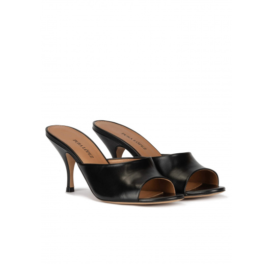 Mules à talons moyens en cuir noir Pura López