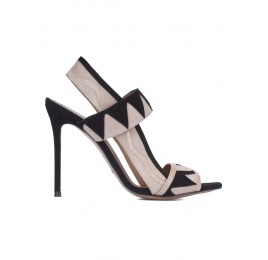 High heel sandals in black and nude suede Pura López