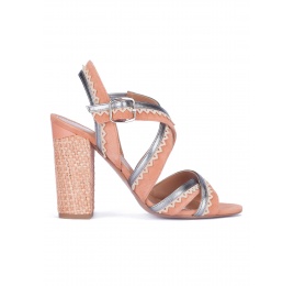 Strappy block heel sandals in old rose suede Pura López