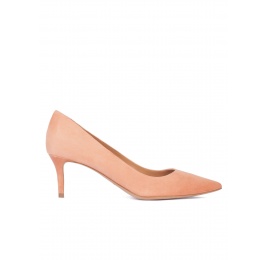 Mid heel pointy toe pumps in old rose suede Pura López