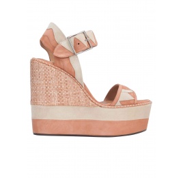 High wedge sandals in old rose and sand suede Pura López