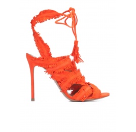 Strappy high heel sandals in orange suede Pura López