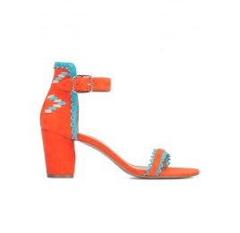 Orange block heel sandals with tribal detail at back Pura López