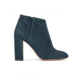 High block heel ankle boots in petrol blue suede Pura López
