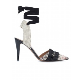 Lace-up heeled shoes in printed fabric Pura López