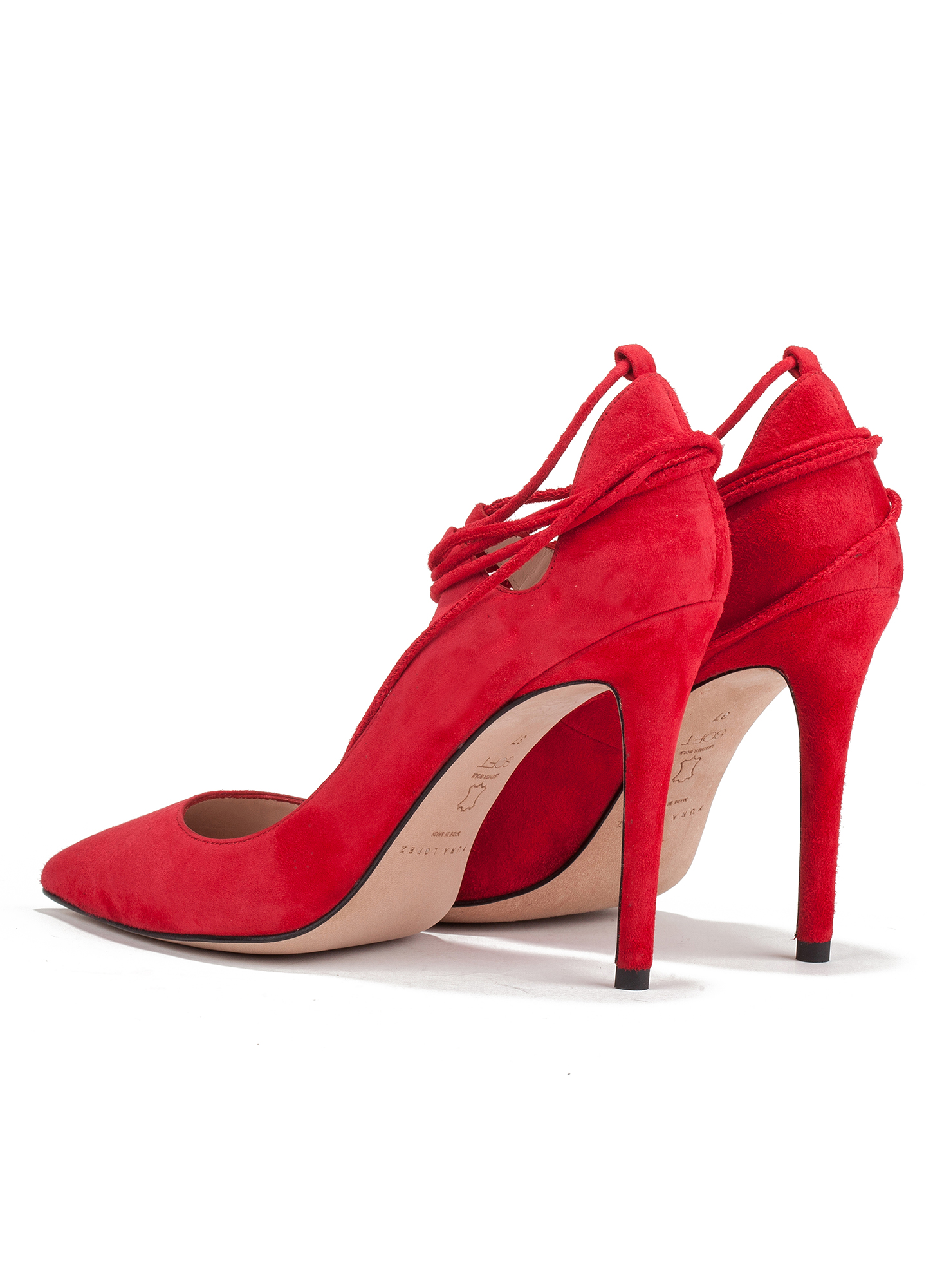 Lace up high heel pumps in red suede - online shoe store Pura Lopez ...
