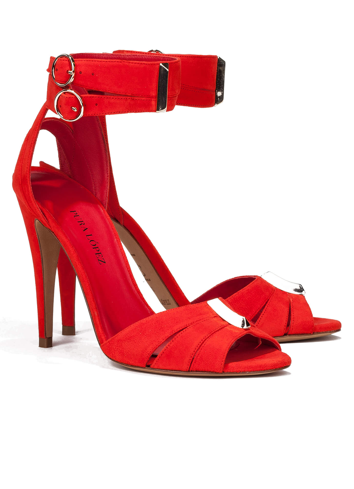 High heel sandals in red suede - online shoe store Pura Lopez . PURA LOPEZ