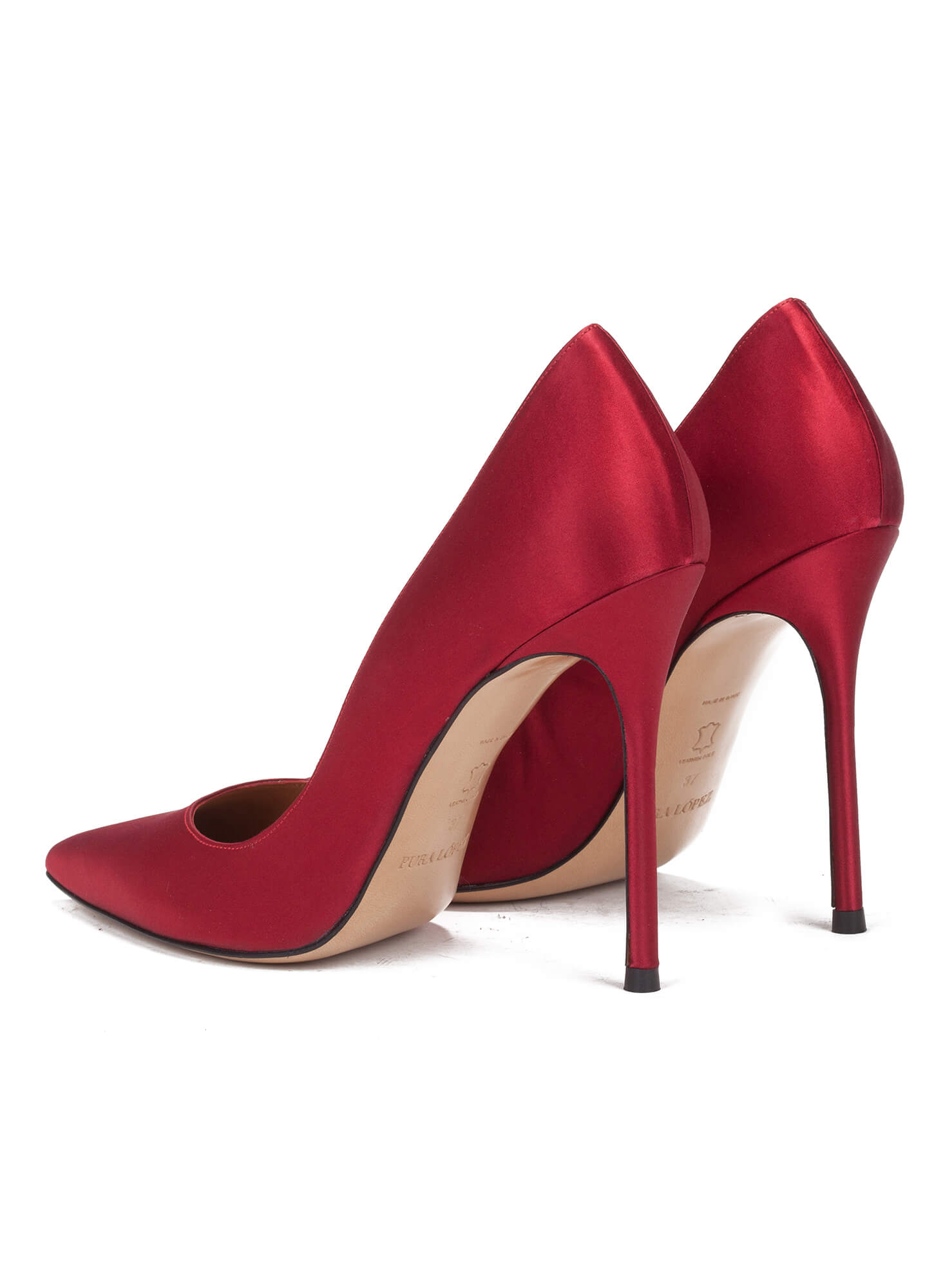 red satin high heel shoes