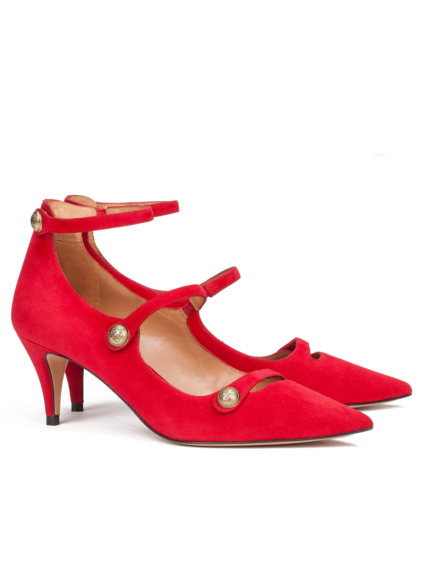 Red suede mid heel shoes - online shoe store Pura Lopez . PURA LOPEZ
