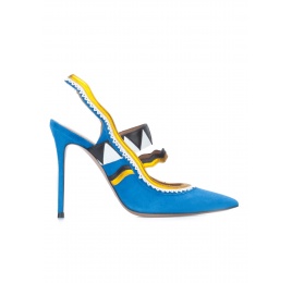 Royal blue high heel slingback pumps Pura López