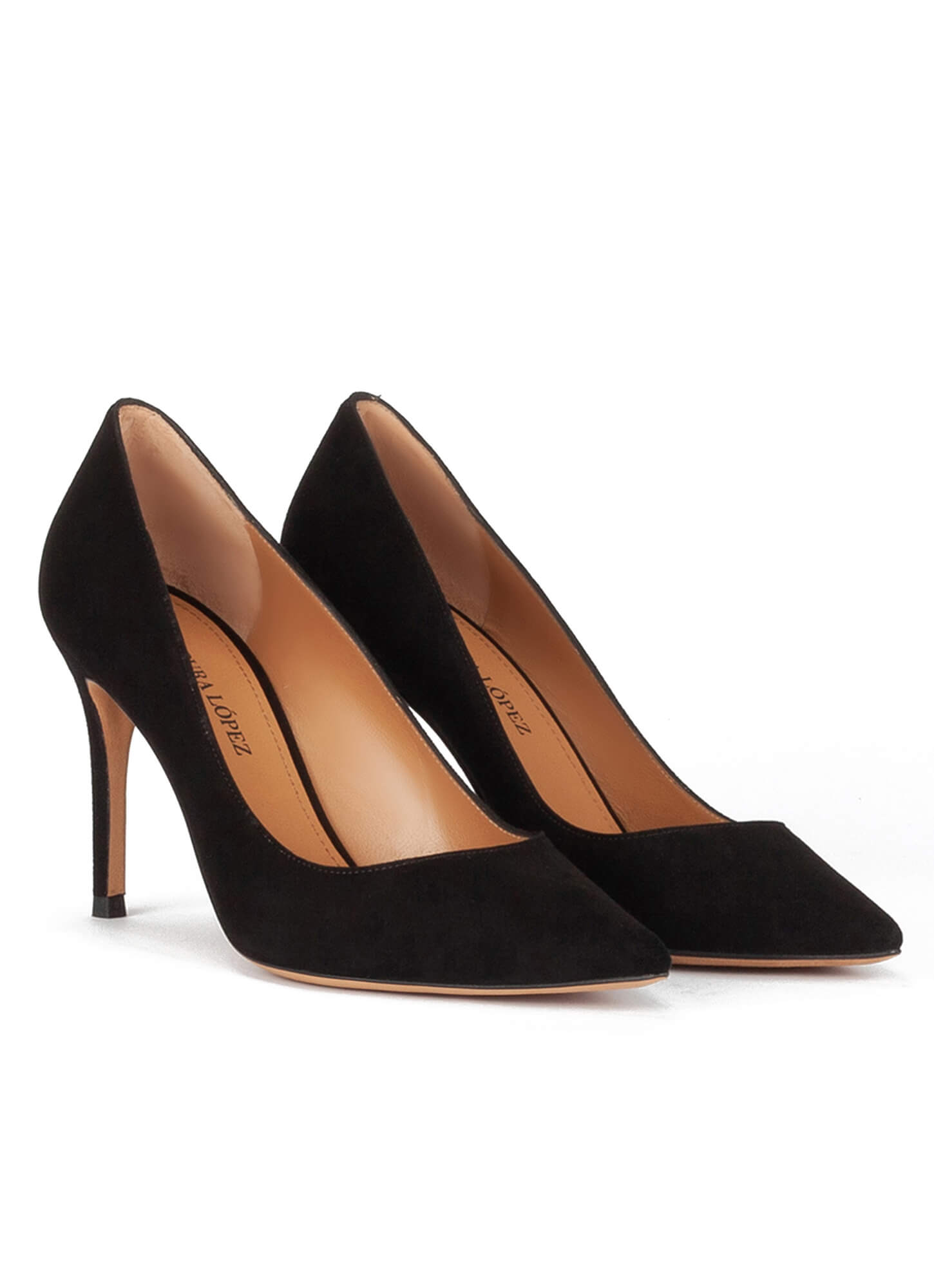 Black suede point-toe classic heels 