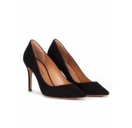 Black suede point-toe classic heels Pura López