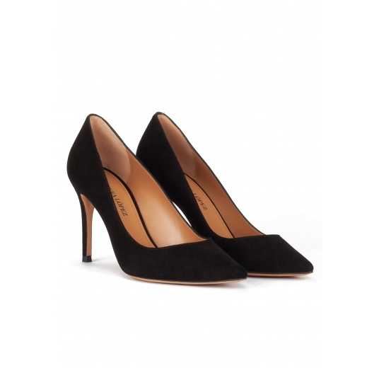 Black suede point-toe classic heels Pura López