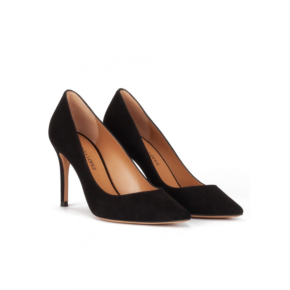 Black suede point-toe classic heels