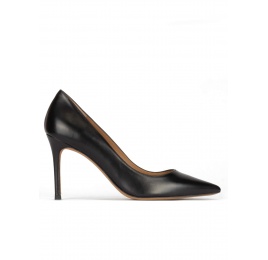 Black leather stiletto heel point-toe pumps Pura López