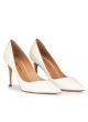 Point-toe high heel pumps in off-white leather