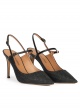 Slingback high heel point-toe pumps in black raffia