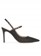 Slingback high heel point-toe pumps in black raffia