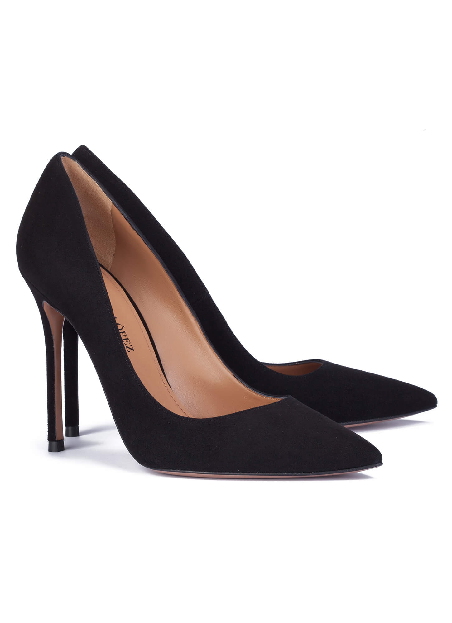 High heel pumps in black suede .