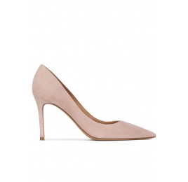 Nude suede high heel pointy toe pumps Pura López