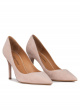 Nude suede high heel pointy toe pumps