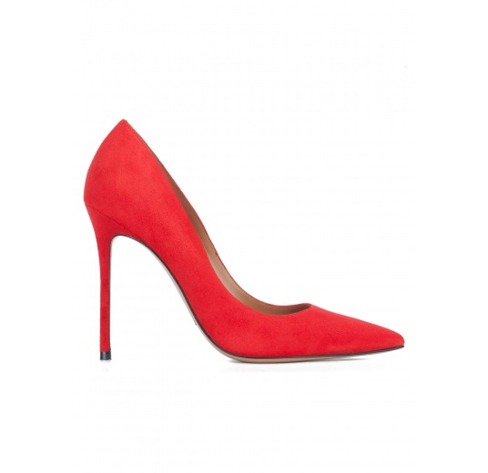 Red suede pointy toe stiletto pumps Pura López