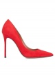Red suede pointy toe stiletto pumps