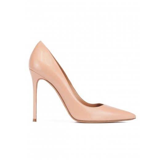 Stiletto heel point-toe pumps in nude leather Pura López