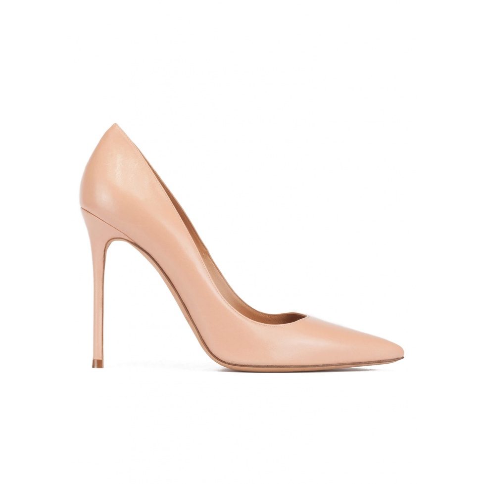 Stiletto heel point-toe pumps in nude leather