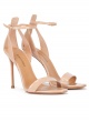 Minimalist high heel sandals in nude patent leather