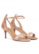 Ankle strap mid stiletto heel sandals in nude patent
