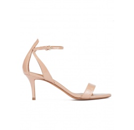 Ankle strap mid stiletto heel sandals in nude patent leather Pura López