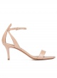 Ankle strap mid stiletto heel sandals in nude patent leather