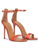 High heel sandals in coral pink metallic leather