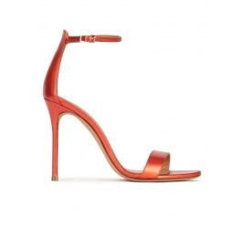 High heel sandals in coral pink metallic leather Pura López