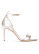 Silver ankle strap high heel sandals with minimialist design