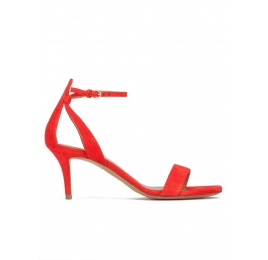 Ankle strap mid stiletto heel sandals in red suede Pura López