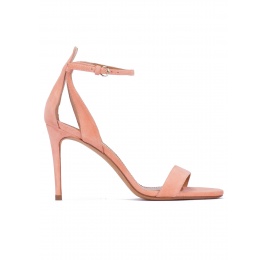 Ankle strap high stiletto heel sandals in old rose suede Pura López