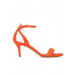 Ankle strap mid stiletto heel sandals in orange suede Pura López