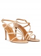 Strappy high-heeled sandals in beige leather