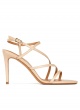 Strappy high-heeled sandals in beige leather